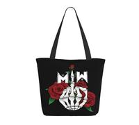LAMPSATN Women's White Music Band Motionless Shopping Bag Full-width Printed Large-Capacity Tote Bag Fashionable Lightweight Practical Commuter Shoulder Bag Black One Size