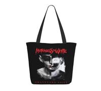 LAMPSATN Women's White Music Band Motionless Shopping Bag Full-width Printed Large-Capacity Tote Bag Fashionable Lightweight Practical Commuter Shoulder Bag Black One Size