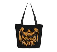 LAMPSATN Women's White Music Band Motionless Shopping Bag Full-width Printed Large-Capacity Tote Bag Fashionable Lightweight Practical Commuter Shoulder Bag Black One Size