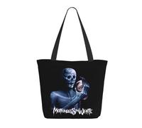 LAMPSATN Women's White Music Band Motionless Shopping Bag Full-width Printed Large-Capacity Tote Bag Fashionable Lightweight Practical Commuter Shoulder Bag Black One Size