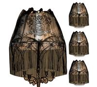 Lampshades, Halloween Lamp Shade Cover 4Pcs Black Bat Skull Halloween Light Covers with Tassels Lace Lamp Shades Topper Window Door Mantle Scarf for Halloween Party Decor