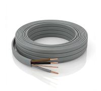 LampStation 6243Y Flat Electrical Cable - 3 Core + Earth 1.5mm Grey PVC Solid Copper Wire - For Two Way Lighting & Central Heating - Durable Fixed Wiring Cable - BASEC Approved BS 6004-7 Metres