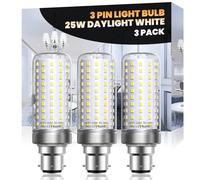 Lamptobe 3 Pin Light Bulb BC3 25W LED, Energy Saving 3 Pin Bayonet Light Bulb 200W Equivalent, 6000K Daylight White, Non Dimmable, Pack of 3