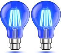 Lamptobe 6W B22 Blue Light Bulb, 60Watt Equivalent, B22 Base, Blue Bayonet Light Bulb for Party Decoration, Porch, Home Lighting, Holiday Lighting, Decorative Illumination, Non-Dimmable, 2 Pack