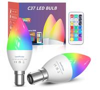 Lamptobe B15 Colour Chaning Light Bulb 3W Dimmable, 12 Colors RGB+Daylight+Warm White, SBC LED C37 Colored Candle Bulb Mood Lighting with Remote Control, 2 Pack