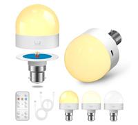 Lamptobe B22 Rechargeable Light Bulb,1.5W LED Dimmable Rechargeable Night Light with Remote Control, 3 Color Temperatures, Bayonet Detachable Cordless Bulb for Non - Hardwired Lamps, 2 Pack