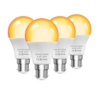Lamptobe Bayonet Light Bulbs, 2000K Amber Hue Warm Light Globe A19 BC B22 Bayonet 9W(60 Watt Equivalent) Blue Light Blocking for Bedroom,Healthy Sleep, Baby Nursery Light, 4 Pack