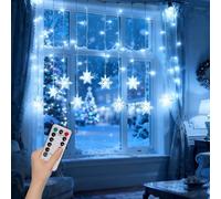 Lamptobe Christmas Curtain Lights, 2M USB Powered Snowflake Fairy Curtain Lights with Remote Control 8 Lighting Modes103 LEDs Dimmable Window Lights with Timer Fuction, Cold White 6000K