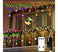 Lamptobe Christmas Net Lights Outdoor, 4M 196LED 11 Modes Star Net Lights, Waterproof Mesh Light Plug in with Remote for Garden Fence Party Patio Balcony Roof Outside Decor (Warm White Multicolour)