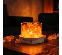Lamptobe Cordless Salt Lamp with Wooden Base Rechargeable Natural Gift | Pink Rock Salt Lamp Healing Gift for Women Meditation Bedroom Night Light Home Office Desk Decor