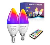 Lamptobe E14 Candle LED Colour Changing Light Bulb - 3W Dimmable SES E14 RGB Light Bulb RGB+ Warm White & Cool White C37 Multi Colour with Remote Control, Memory & Synchronisation Function (2-Pack)