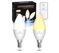 Lamptobe E14 LED Light Bulb 4W with Remote, Small Screw Light Bulb Warm White 3000K for Night Light C37 SES Candle Screw in Bulbs 2 Modes for Bedroom,Baby Nursery Light, Chandeliers (Non-DIM, 2PCS)