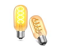 Lamptobe E27 Vintage Edison Bulb 4W, Screw Retro Dimmable Tube T45 LED Light Bulb Warm White 2700K Amber Glass Spiral LED Filament Bulb Equivalent 40W, Decorative Light Bulbs-2 Pack