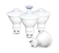 Lamptobe GU10 5W LED Motion Sensor Bulb, Cold White 6000K PIR Sensor LED Bulbs, Auto On/Off Motion Activated Security Light Bulb for Garage, Hallway, Patio, Balcony (4-Pack)