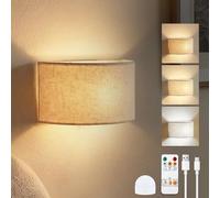 Lamptobe LED Wall Lights Indoor with Rmote,3 Colors Stepless Dimming Wall Lamp Sconce with Rechargeable LED Bulb,Fabric Up and Down Mount Light for Living Room Bedroom Hallway Decor(1Pack)