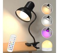 Lamptobe Rechargeable Clip on Reading Lamp for Bed, Cordless Clip on Desk Lamp, 15 Colors 10 Brightness, Eye Caring, Flexible Clip Lights for Kids Bedroom, Camping, RGB Mood Lighting