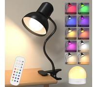 Lamptobe Rechargeable Clip on RGB Desk Light with Remote, 15 Colors 10 Brightness, Eye Caring, Flexible Clip Lights for Reading Studying Working Camping Kids Bedroom(with Detachable RGB Bulb)