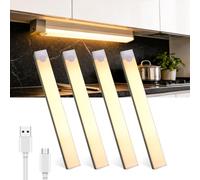 Lamptobe Under Cabinet Kitchen Lights,4Pack 3000K Dimmable Cupboard Lights with Steplessly Dimmable,4 Modes,Motion Sensor,2W Wireless USB Type-C Rechargeable Wardrobe Light with Magnetic Sticker