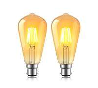 Lamptobe Vintage B22 Bayonet LED Light Bulb, Bayonet Cap ST64 Decorative Bulbs, CRI 90+ Retro Amber Glass, 4W(40W Equivalent), 2700K Warm White, Non Dimmable, 2 Pack