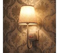 Lamptobe Vintage Night Light Plug into Wall, Farmhouse Night Light with Linen Shade, Replaceable E27 Bulb& Switch, 2700K Warm White 4W for Bedroom, Nursery, Hallway, Living Room