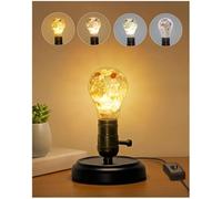 Lamptobe Vintage Table Lamp Industrial Bedside Lamps with Crystal Healing Bulb, E27 Steampunk Desk Lamp with Plug, On-Off Switch, 3CCT, Small Bedside Night Light for Bedroom, Living Room, Meditation