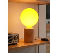Lamptobe Wood Bedside Table Lamp with Opal White Glass E27 Globe LED Bulbs, 1800K Warm Yellow, 360° Beam Angle, On-Off Switch, Non-Dimmable, 7W Globe E27 LED Lamp for Bedroom, Living Room, Office