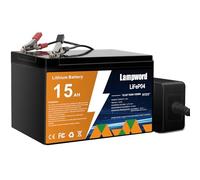 Lampword LiFePO4 12V 15Ah 4000 Lithium Battery + Rechargeable Deep Cycle Battery with Charger for Trolling Motor, Golf Cart, Solar Wind Power, UPS/RV Battery,