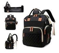 Lamroro Diaper Bag with Changing Station, 3 in 1 Baby Diaper Backpack, Black, 13"L x 8"W x 16.5"H, Diaper Bag Backpack