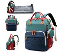 Lamroro Diaper Bag with Changing Station, 3 in 1 Baby Diaper Backpack, Green-blue-red, 13" L x 8" W x 16.5" H, Diaper Bag Backpack