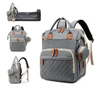 Lamroro Diaper Bag with Changing Station, 3 in 1 Baby Diaper Backpack, Grey, 13"L x 8"W x 16.5"H, Diaper Bag Backpack