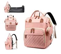 Lamroro Diaper Bag with Changing Station, 3 in 1 Baby Diaper Backpack, Peach Pink, 13"L x 8"W x 16.5"H, Diaper Bag Backpack