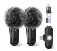 LAMSCAT Lavalier Microphone Mobile Phone for iPhone/iPad/Android/USB c/PC, Smartphone Microphone Wireless for Recording, Live Streaming, Noise Cancellation, No App Needed (Black-2 MIC)