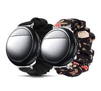 Lamshaw Compatible for Embr Wave 2 Band, Fabric Elastic Scrunchie Elastic Women Cute Replacement Straps Compatible with Embr Wave 2 Thermal Wristband (2 pack-Black+Black Flower)