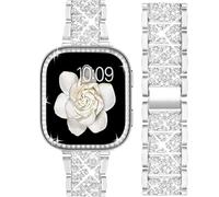 Lamshaw Compatible with Amazfit Bip 6 Band, Jewelry Bling Diamond Metal Dressy Strap with with Bling PC Protective Case Compatible with Amazfit Bip 6 46mm Smart Watch (Silver)