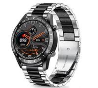 Lamshaw Compatible with LIGE Smart Watch Band, Quick Release Stainless Steel Metal Replacement Straps Compatible with LIGE I9M 1.3 Inch Smart Watch, Black/silver, Modern