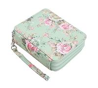 Lamsimoy 72 Slots Pencil Holder with Zipper Closure Pencil Case for Watercolor Pens or Markers, Pencil Case Organizer(Green Rose)