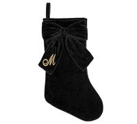 Lamthy 20 Inches Black Velvet Christmas Stockings with Elegant Bow, Personalized Monogram Embroidered Christmas Stockings for Fireplace, Xmas Tree, Family Holiday Party Decorations(M)