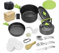 LAMTOR Portable Aluminum Outdoor Cooking Set With Camping Pots, Pans, Kettle and Nylon Storage Bag for 2-3 People to Camp/Hike/Picnic/Travel