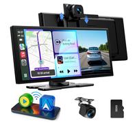 LAMTTO Wireless CarPlay Android Auto Display 10.25-inch In-Cell Touchscreen Car Play with Dashcam Front Rear 2.5K+1080P, Bluetooth Voice Assistant Map Navigation FM AUX Loop Recording 64GB TF Card