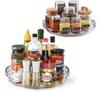 LAMU 2 Pack Lazy Susan Turntable Organiser for Cupboard, 23CM+27CM Rotating Spices Rack, Condiment Organiser for Fridge, Kitchen Pantry, Medicine Cabinet Organiser, Bathroom, Grey