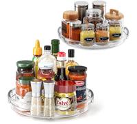 LAMU 2 Pack Lazy Susan Turntable Organiser for Cupboard, 23CM+27CM Rotating Spices Rack, Condiment Organiser for Fridge, Kitchen Pantry, Medicine Cabinet Organiser, Bathroom, Clear