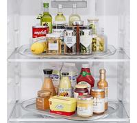 LAMU 2 Pack Lazy Susan Turntable Organizer 14.56'' x 11'', Rectangular, Rotating Organizer for Refrigerator Cabinet, Pantry, Kitchen, Countertop, Table, Fridge Organizers and Storage, Clear