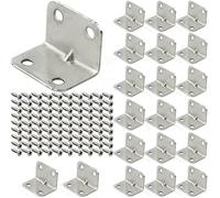 LAMXD 20 PCS Corner Brackets, L Shaped Stainless Steel Corner Brace, Right Angle Bracket, Heavy Duty 90 Degree Plate Fastener with 80 Screws
