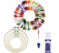 LAMXD 50 Pcs Embroidery Threads, Cross Stitch Threads, Embroidery Floss, Bracelets Floss, Crafts Floss Rainbow Color with Free Embroidery Needles,Floss Bobbins, Bamboo Embroidery Hoop