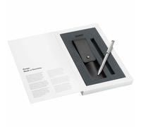 Lamy Set of 1 x ST Twin Pen 645 Multi-Pen System Stainless Steel Ballpoint Pen and Pencil in Silver and 1x Genuine Leather Case in Black for Two Writing Instruments