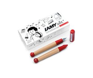 Lamy ABC Learning to Write Set Red Including Gift Box 1x Child-Friendly Learner's Fountain Pen with Fine Nib and 1x Pencil, Non-Slip Grip, Plastic Cap and Cube