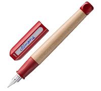 LAMY abc red - child-friendly Fountain Pen for writing beginners with ergonomic grip & polished Left-Handed steel nib (LH) in size M - robust maple wood - including LAMY T 10 blue ink cartridge