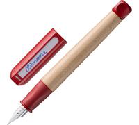 LAMY abc red - child-friendly Fountain Pen for writing beginners with ergonomic grip & polished Left-Handed steel nib (LH) in size M - robust maple wood - including LAMY T 10 blue ink cartridge