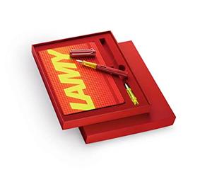 Lamy AL-star Set Lightweight Aluminium Fountain Pen in Glossy Red with Ergonomic Grip and Polished Steel Nib Stitch Width F Paper Softcover Notebook A5 in Glossy Red Includes Gift Box