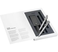 Lamy Logo Set Brushed Ballpoint Pen 206 Including Large Refill M 16 Black and Mechanical Pencil 106 with Fine Line Lead M 40 (0.7 mm) Including Black Leather Case and Gift Packaging